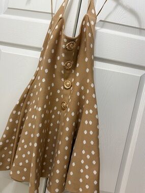 Galita fashion Camel and White Polka Dot A-Line Mini Dress